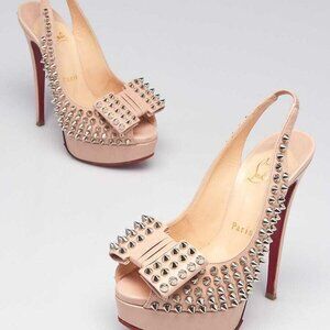 Christian Louboutin Light Beige Leather Clou Noeud Spikes 150 Slingback Pumps